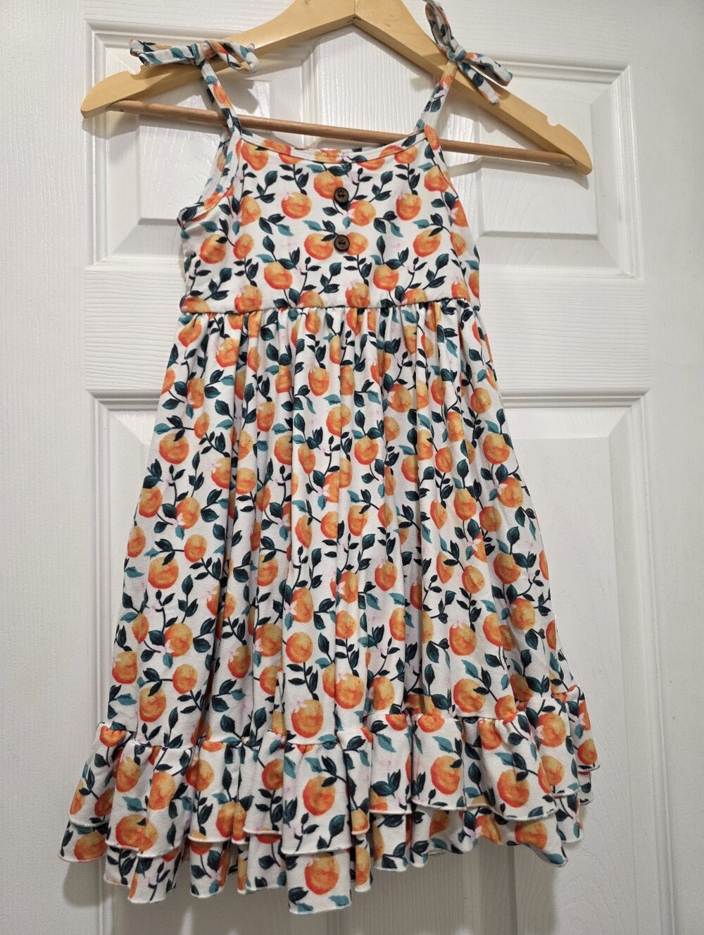 Jane+jo Little Girls White Peach-Print Tie-Strap Sundress, Size 6Y